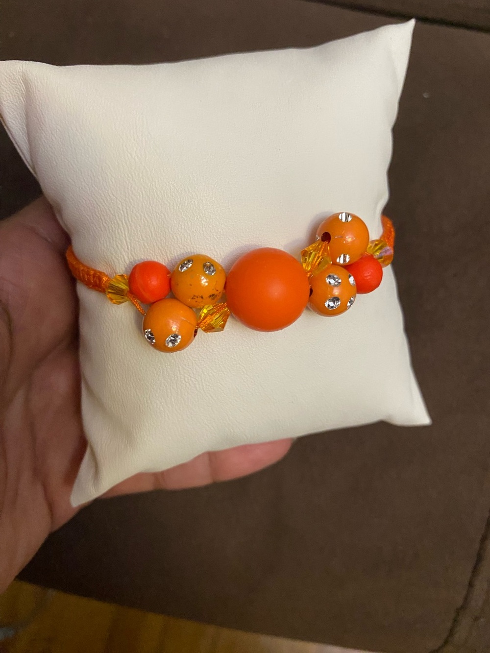 Women's Orange macramé Bracelet with Crystal Accents